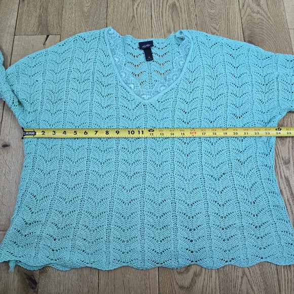 Daytrip Mint Lace V-Neck Crochet Sweater Oversized Medium - Picture 10 of 11
